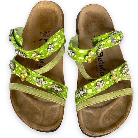 Betula Birkenstock Sandals Cross Strap Green Croc Jewel Embossed size 5/36 - Picture 1 of 7